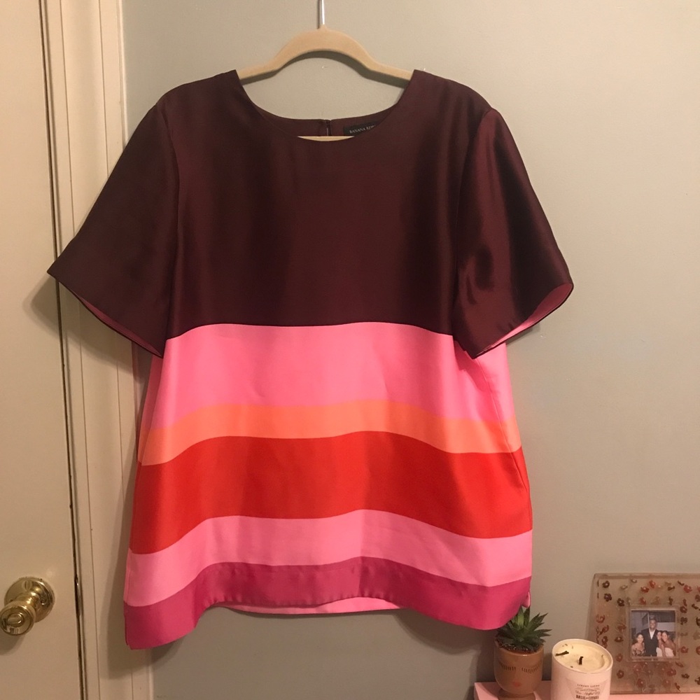 Banana Republic Short Sleeve Striped Silk Blouse